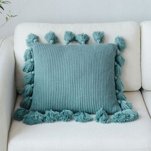 Square Green Knitted Pillow