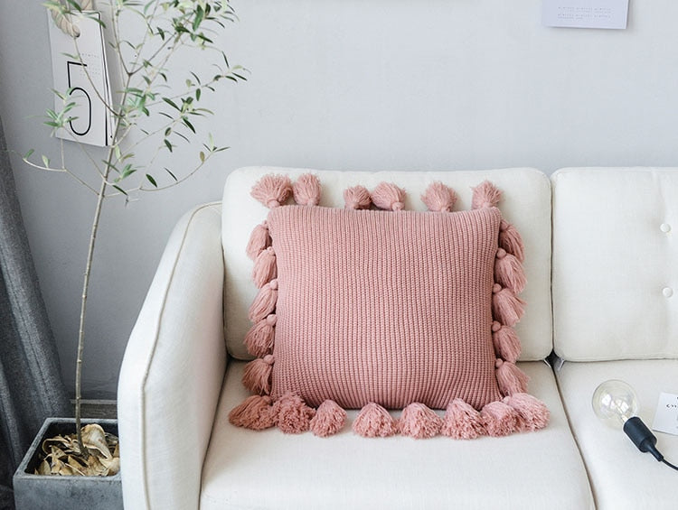 Square pink Knitted Pillow