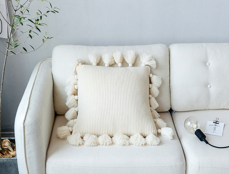 Square ivory Knitted Pillow