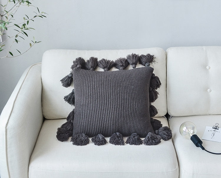 Square dark gray Knitted Pillow