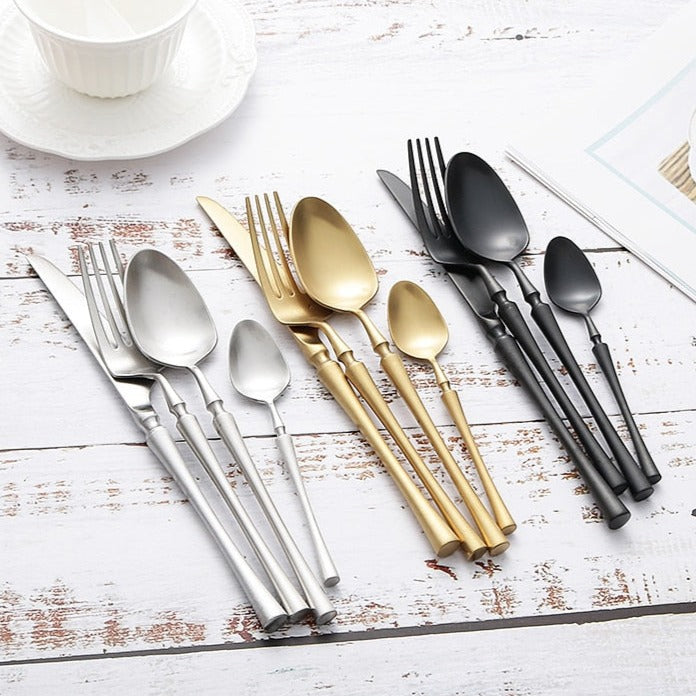 stainless steel matte finish silver black gold cutlery set