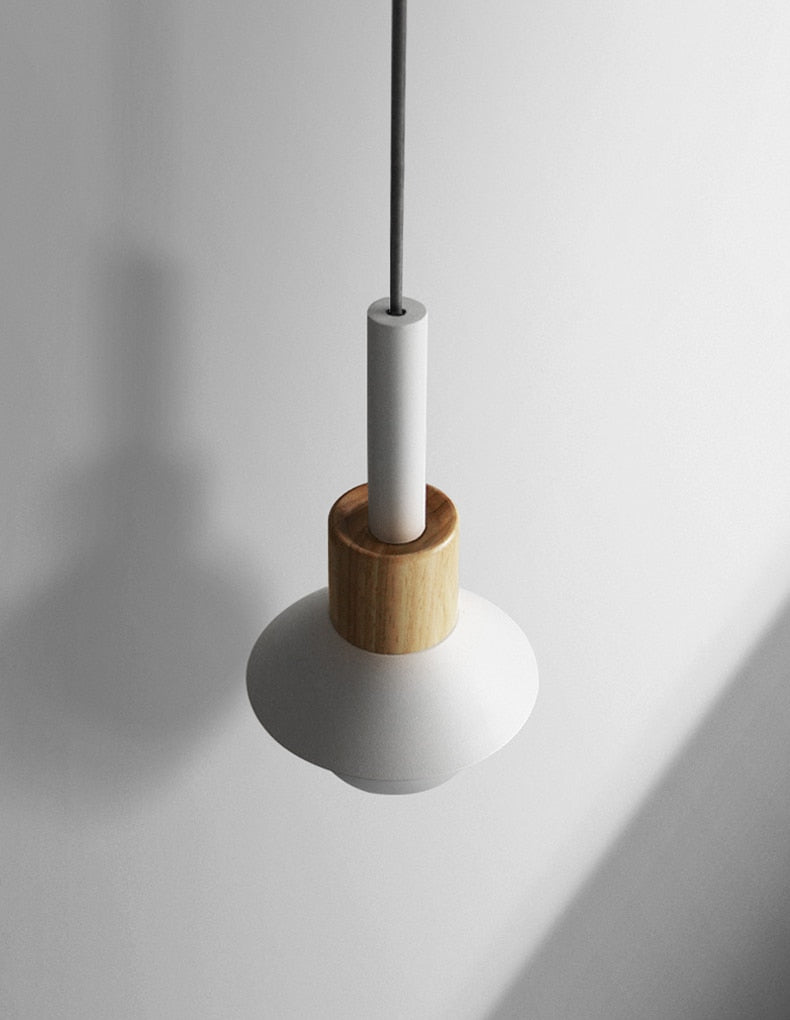 white Metal & Wood Pendant Light