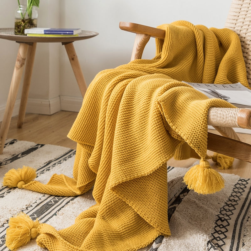 rectangle Acrylic material oversized knit throw with tassels