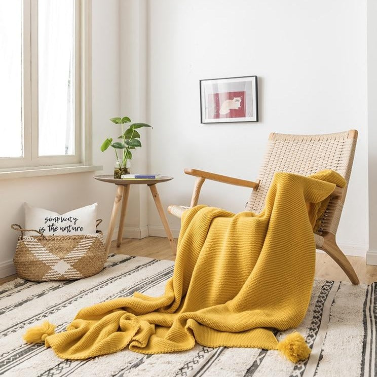 rectangle Acrylic material oversized knit throw with tassels