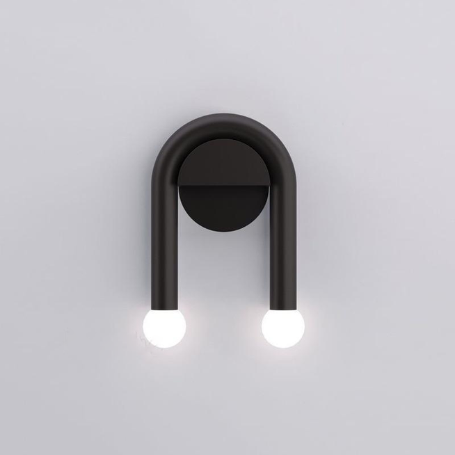 arched round metal double light black wall sconce
