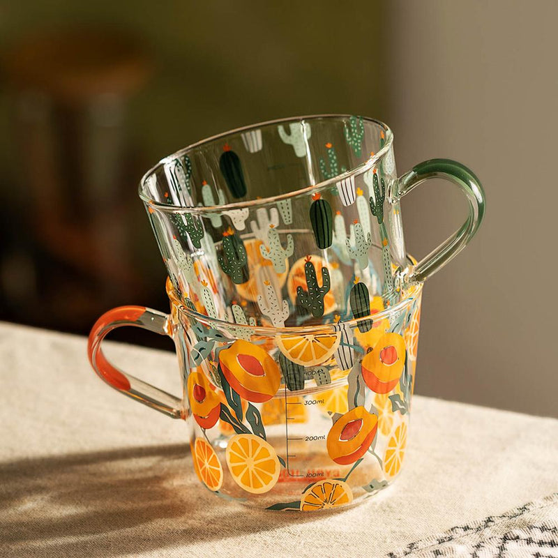 borosilicate glass peach cactus pattern with scale water cups
