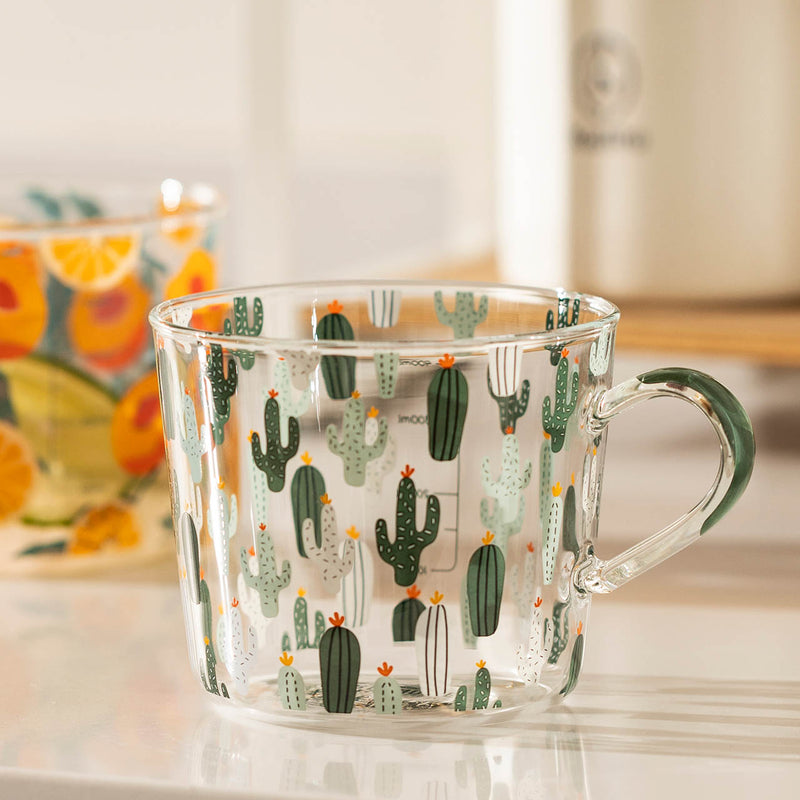 borosilicate glass green cactus pattern with scale cup