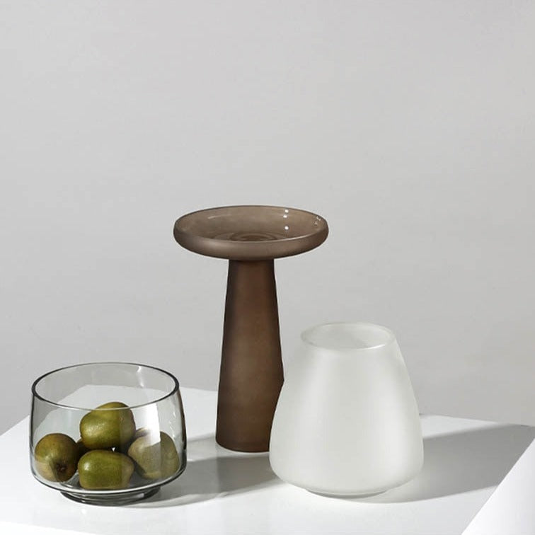 abstract Frosted blown Glass brown white vase