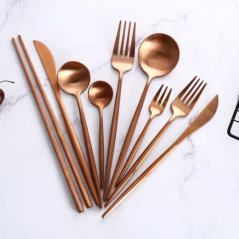 stainless steel rose gold cutlery set
