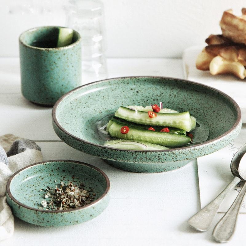 round Ceramic Porcelain Glazed finish green dinnerware