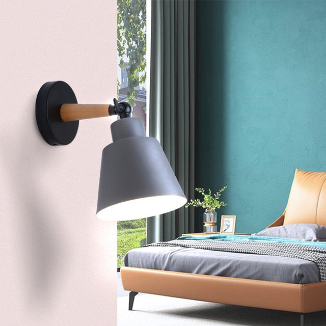 Rotating Wall Sconce in Wood and Metal gray