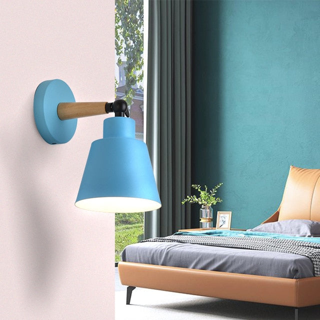 Rotating Wall Sconce in Wood and Metal blue
