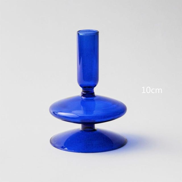 cylinder abstract cobalt blue blown glass candle holder