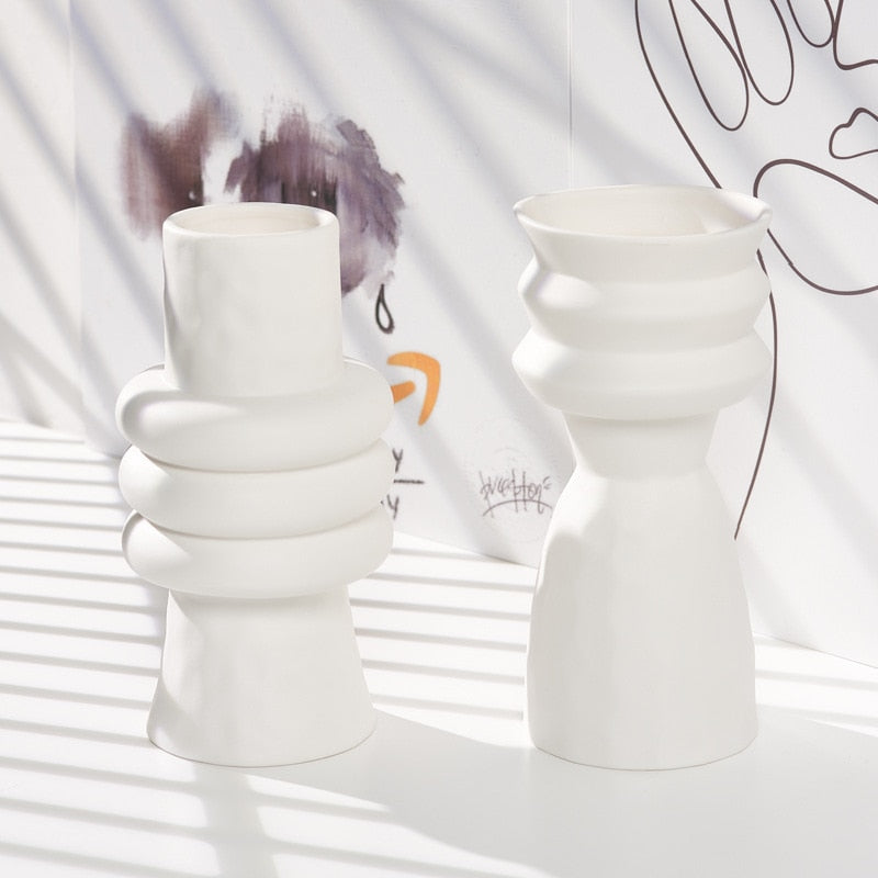sculptured cylinder white ceramic table top vase