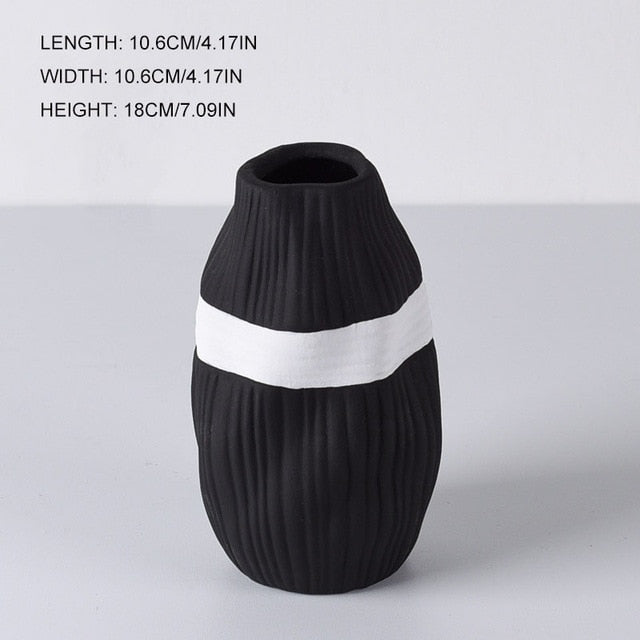 cylinder textured ceramic black white vase