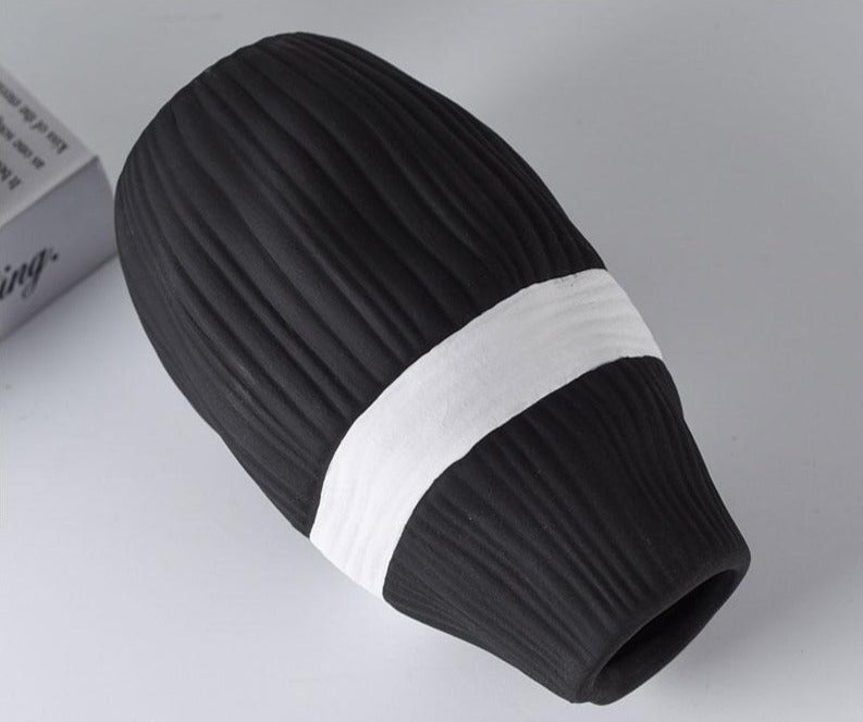 cylinder textured ceramic black white vase
