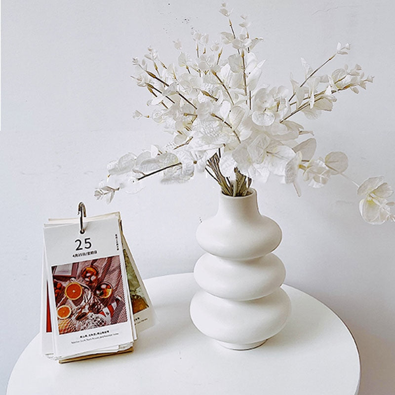 Layered bubble round  ceramic white desktop tabletop vase