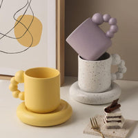 Ceramic Porcelain Hand painted pastel color mug and plate set