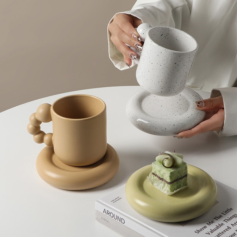 Ceramic Porcelain Hand painted pastel color mug and plate set