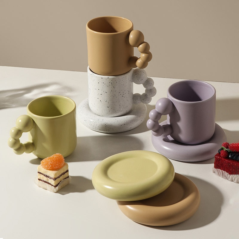 Ceramic Porcelain Hand painted pastel color mug and plate set