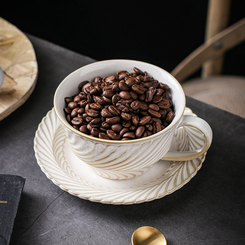 Ceramic Handmade Vintage Leaf Design Cup and Saucer
