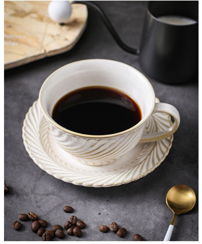 Ceramic Handmade Vintage Leaf Design Cup and Saucer