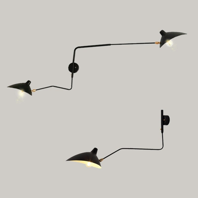 Serge Mouille replica industrial wall lamp with swing arms