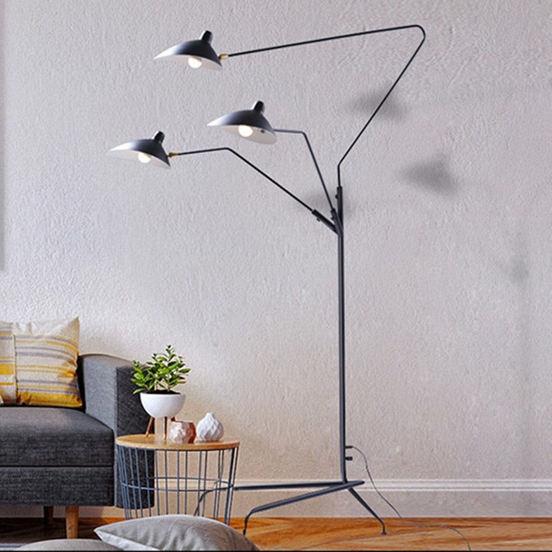cone iron base aluminum shade industrial black floor lamp with 3 lights