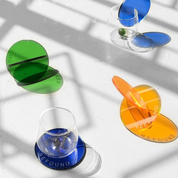 round acrylic Glass green blue orange coaster cups