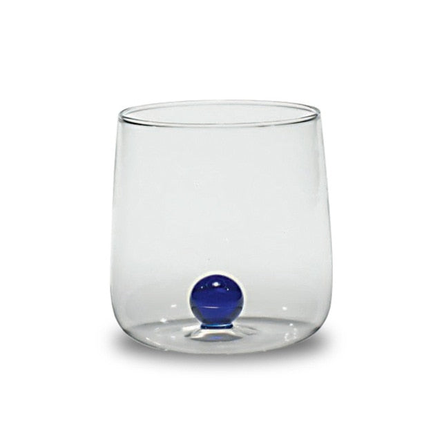 round acrylic Glass Vibrant clear cup with blue ball