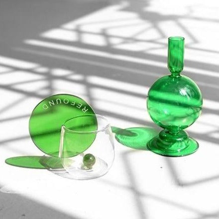 round acrylic Glass green coaster cups