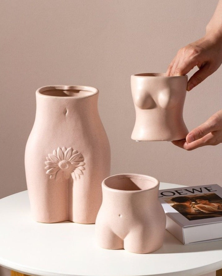 curved body nude pink ceramic porcelain vase