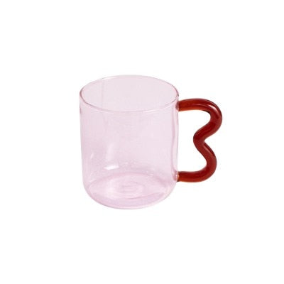 Colored Glass mugs with wavy handle