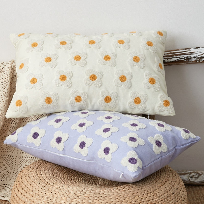 rectangle daisy flower embroidered colorful pillow