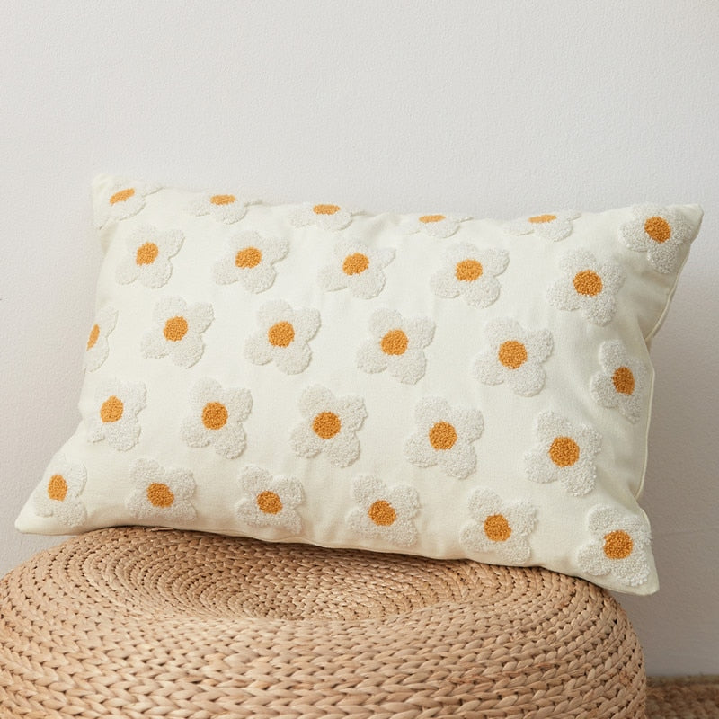 rectangle daisy flower embroidered colorful pillow