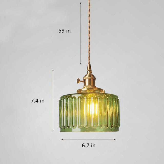Round Green Glass Brass Pendant Lamp