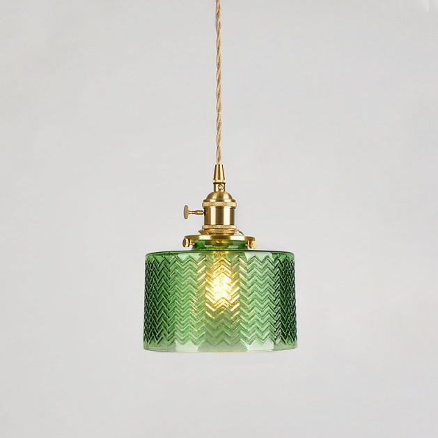 Round Green Glass Brass Pendant Lamp
