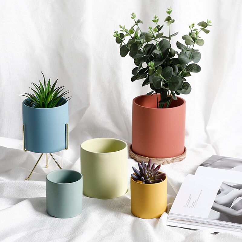 round cylindrical colorful ceramic flower pot