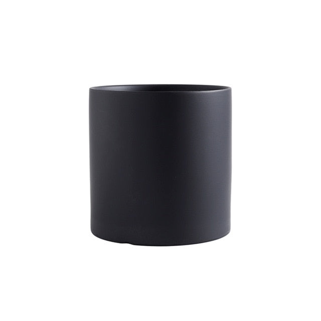 round cylindrical dark grey ceramic flower pot