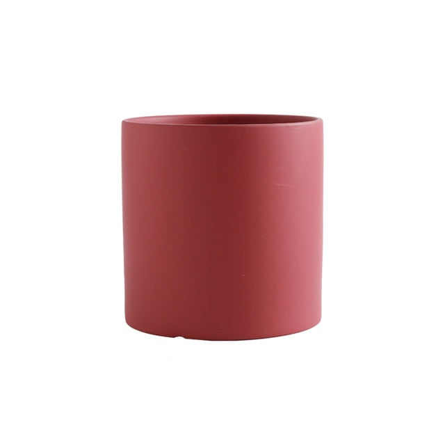 round cylindrical pale red ceramic flower pot