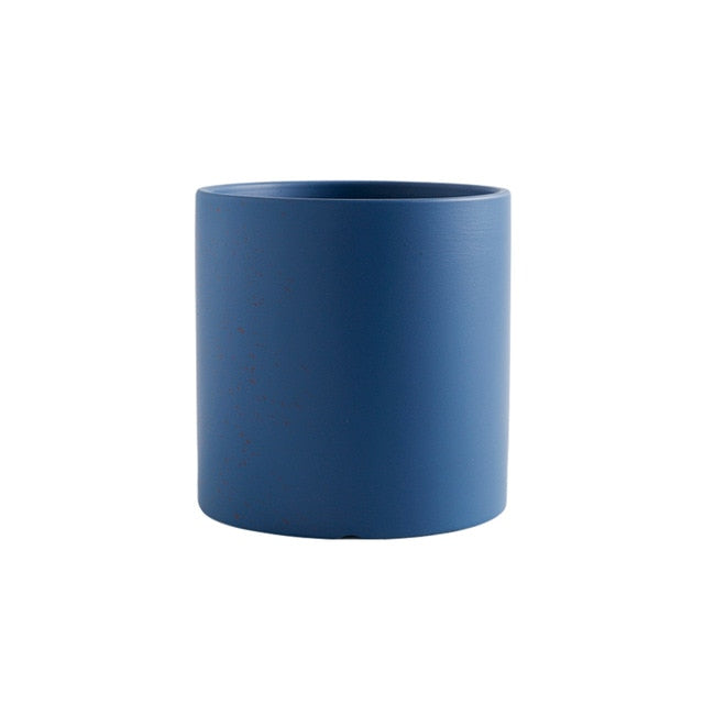 round cylindrical blue ceramic flower pot