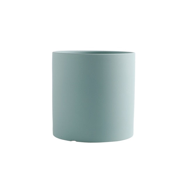 round cylindrical sky blue ceramic flower pot