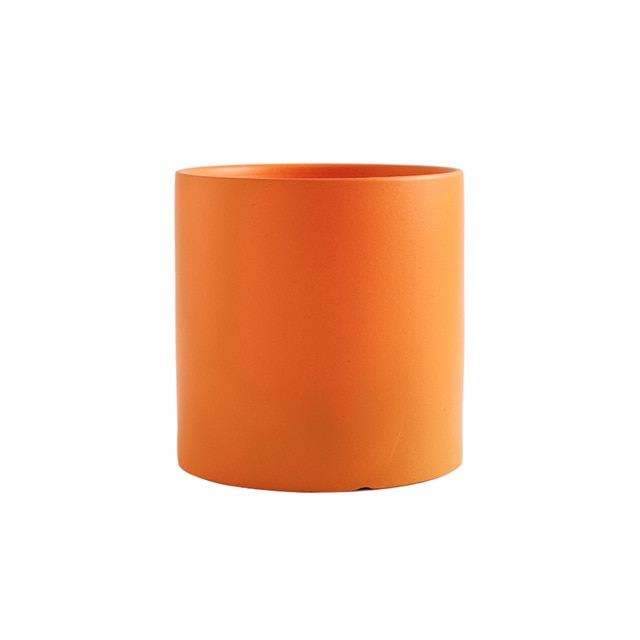 round cylindrical orange ceramic flower pot