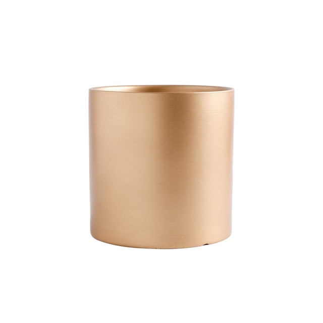 round cylindrical gold ceramic flower pot