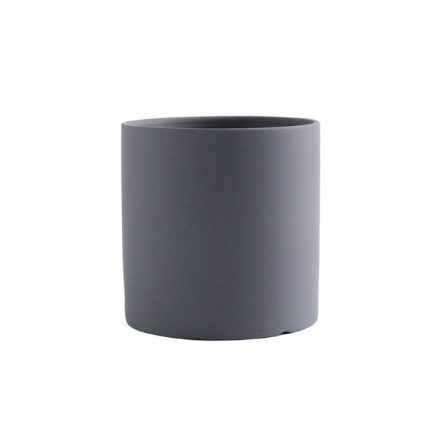 round cylindrical grey ceramic flower pot