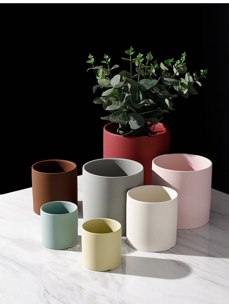 round cylindrical colorful ceramic flower pot