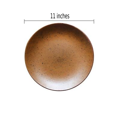 round vintage brown rusty glazed ceramic dinnerware