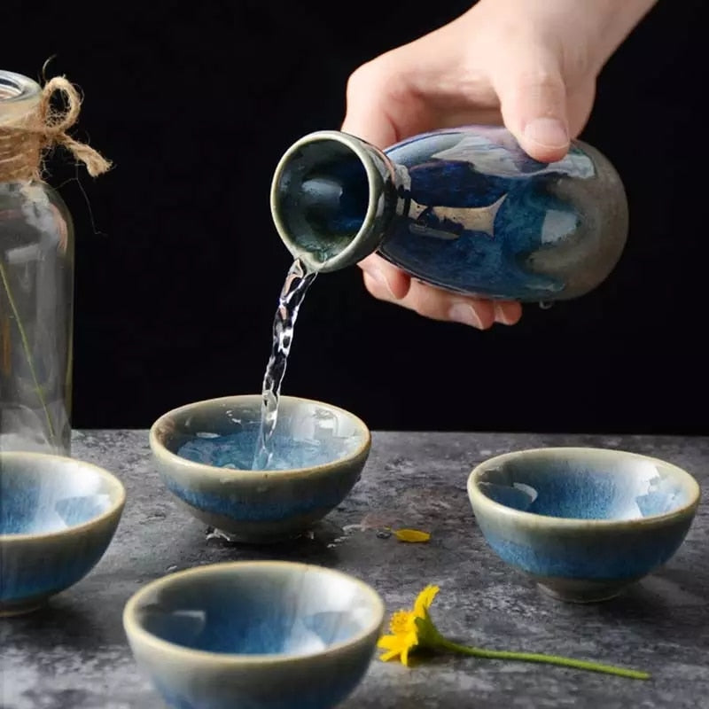 Japanese Style Ocean-Inspired Ceramic Porcelain Ocean Daylight Drinkware Set