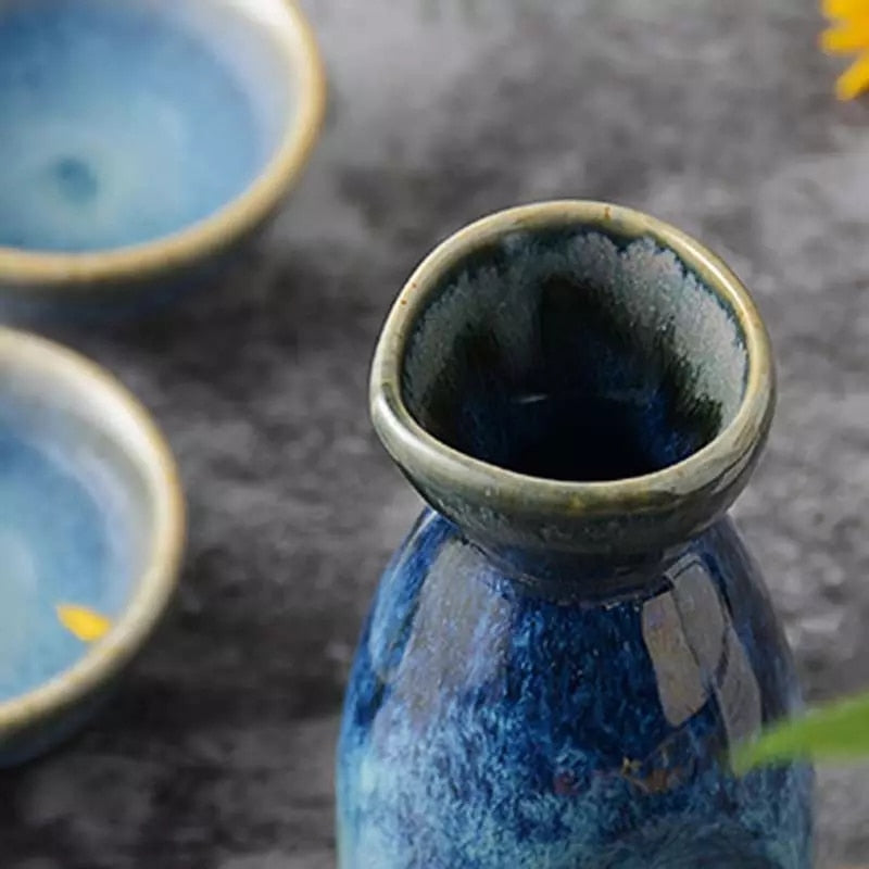 Japanese Style Ocean-Inspired Ceramic Porcelain Ocean Daylight Wine Pot Drinkware Set