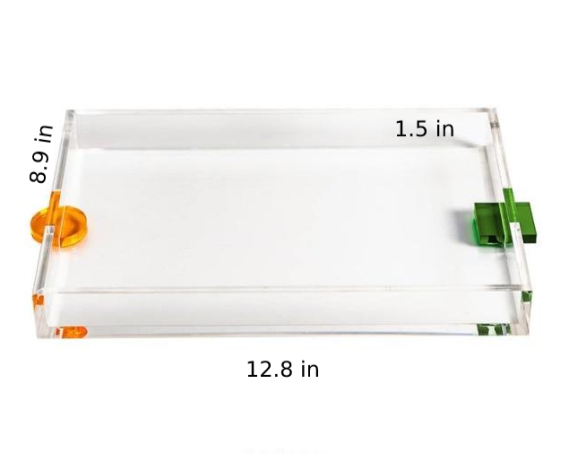 rectangle acrylic orange and green handle serving tray